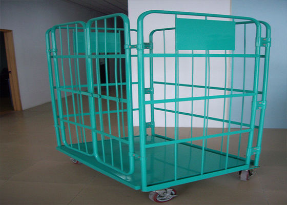Cage di stoccaggio a maglia di filo piatta, carrello a rotelle per il trasporto