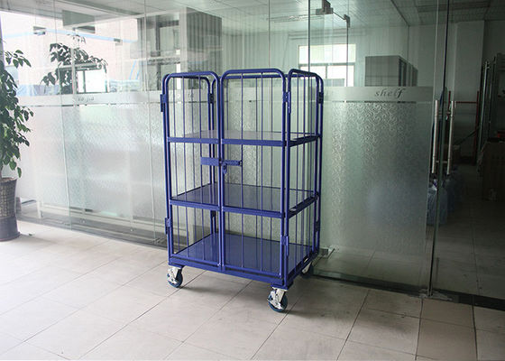 Cage a maglia pieghevole in acciaio a 3 livelli, gabbie mobili per la logistica