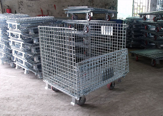 Contenitore di filo pieghevole mobile, gabbia di filo di acciaio con trattamento di superficie galvanizzato