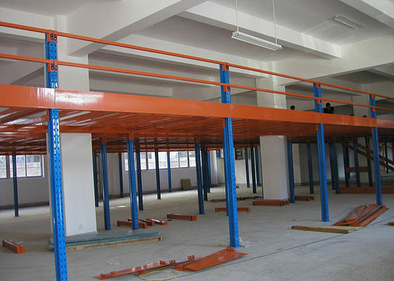 2 livelli di impianti di stoccaggio industriali in acciaio a freddo piattaforma colore arancione / blu