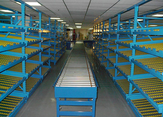 Rack di stoccaggio industriali in acciaio assemblati, sistemi di scaffalatura per pallet a flusso gravitazionale