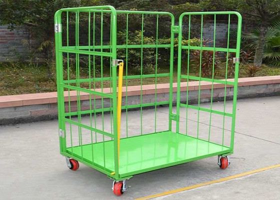 Cage di stoccaggio a maglia di filo piatta, carrello a rotelle per il trasporto