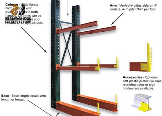 Polvere di rivestimento Cantilever Rack di stoccaggio in acciaio, Heavy Duty Cantilever Racks